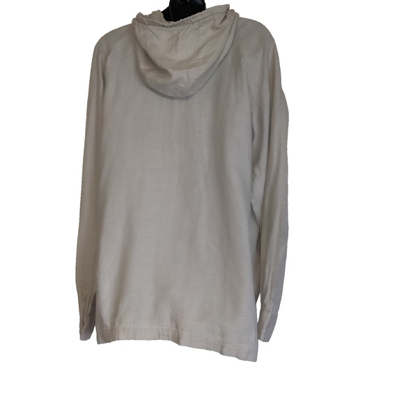 Beige GAP Linen Jacket Hoodie Adult XL Zips Snaps Outdoors Faux Pockets - Picture 7 of 16